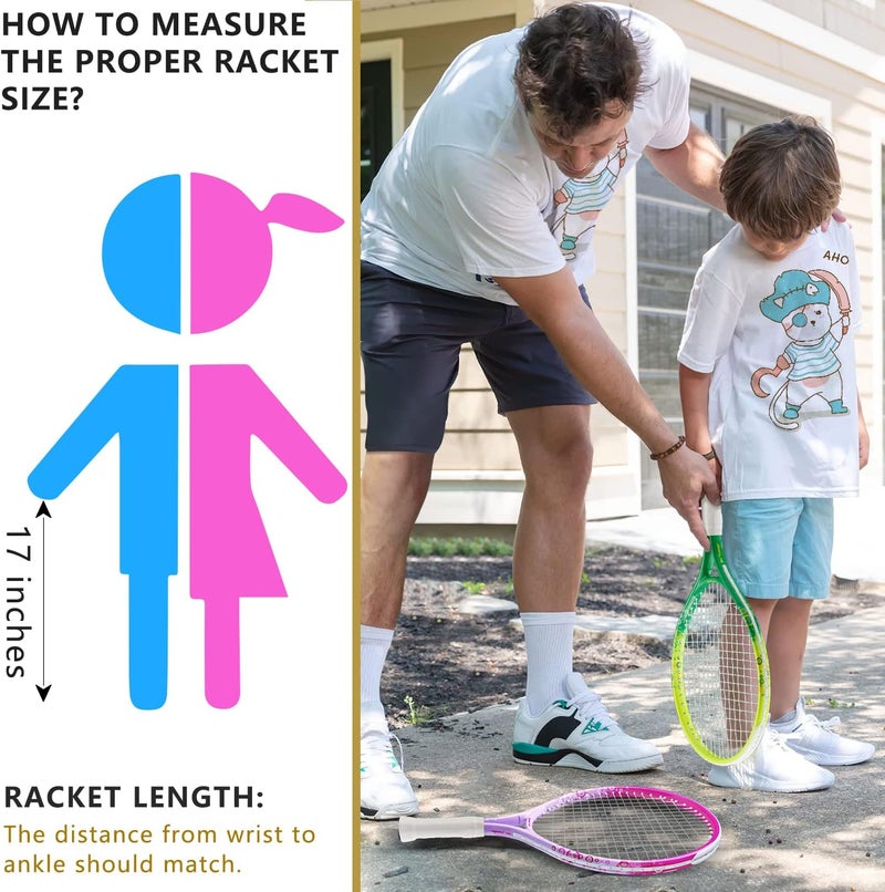 BOWEI 17"-25" Kids Tennis Racket for Aged 2-12 Lightweight Youth Tennis Racquet for Girls and Boys Outdoor/Indoor Sports with 1 Non-Slip Grip and 1 Shoulder Strap Bag Easy Carry - Image 5